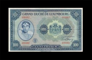 1944 Grand Duche De Luxembourg 100 Francs Rare ( (ef))