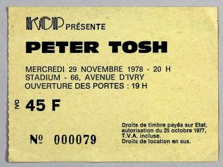 Peter Tosh - Mega Rare Vintage Le Stadium,  Paris 1978 Concert Ticket