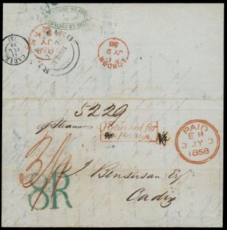 I896 Brazil Pre - Stamps 1858.  Rio Grande To Spain.  Rare Cover.