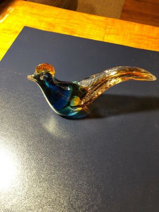Rare 6 " Hand Blown Multicolor Glass Bird Figurine Paperweight Long Tail