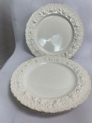 4 - Rare " Wedgwood Etruria Queensware " 10 1/4 " Dinner Plates Cream On Cream