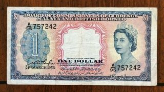 1953 Malaya & British Borneo One Dollar Banknote British Colony Pick 1 Rare