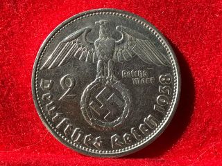 2 Reichsmark 1938 G With Nazi Coin Swastika Silver Brilliant - - Rare - - -