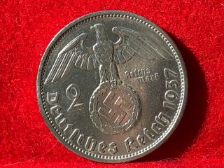 2 Reichsmark 1937 F With Nazi Coin Swastika Silver Brilliant - - Rare - - -