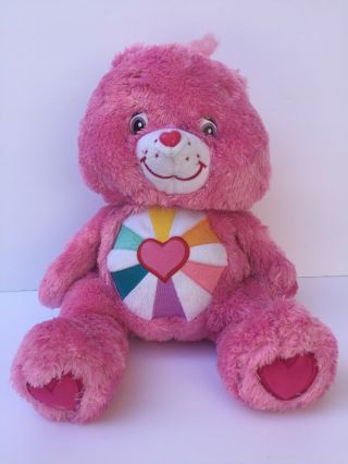 Care Bear Hopeful Heart Rainbow Burst Tummy Pink Plush Bear 12” Rare Long Hair