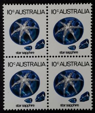 Rare 1964 Australia Blk 4x10c Star Sapphire Stamps Muh Var Printed On Gum Side