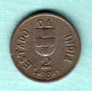 Portuguese India 1934 Extremely Rare Copper Nicke 2 Tangas Coin A20