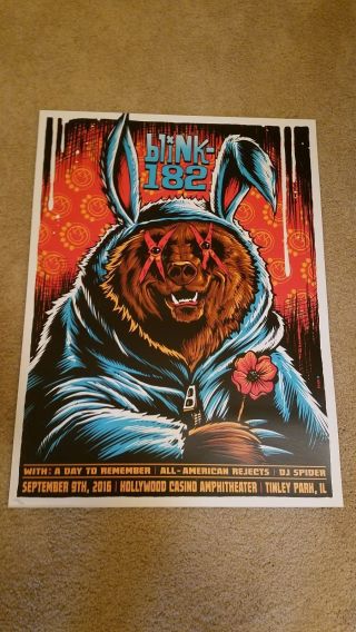 Blink 182 Concert Poster Tinley Park Band Edition Of 182 Brandon Heart Rare