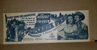 Rare Vintage 1949 Roy Rogers Trigger Susanna Pass Movie Lobby Card 11 X 4