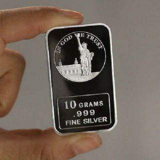 10 Grams.  999 Silver Bar,  " Statue Of Liberty,  Ellis Island,  1986 " Design.  Rare