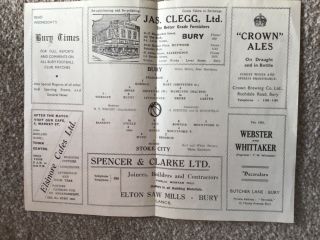 Rare 1944/45 Bury v Stoke City football programme.  War Cup.  Four pager. 2