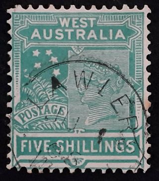 Rare 1906 Western Australia 5/ - Emerald Grn Postage Stamp Postmark Lawlers