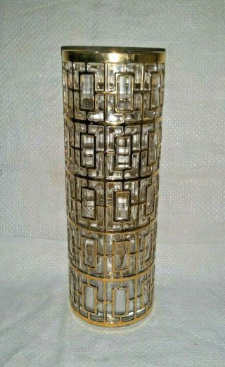 Rare Imperial Glass Gold Shoji Trellis 9 " Vase Mid Century Hollywood Regency