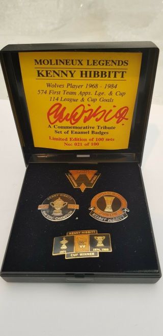 Wolverhampton Wanderers Wolves Rare Enamel Badge Set Kenny Hibbitt Ltd Edt