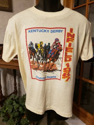 Rare Vintage 1987 Kentucky Derby Infield T - Shirt - Churchill Downs - Large - Hugger