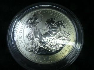Rare 1999 Uk £ 2 Pounds British Royal Britannia 1 Oz.  999 Silver,  5 Pound