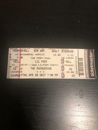 Lil Peep Concert Ticket V Rare