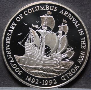 Jamaica 10 Dollars,  1992 Silver Proof 500th Anniversary Columbus Rare 5,  500