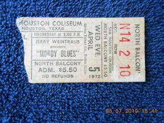 Moody Blues Rare 1972 Concert Ticket Houston Texas