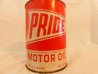 Vintage Pride Motor Oil 1 Qt Full No Leak Normal Wear Minimal Rust.  Rare