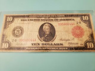 1914 $10 Large Rare Red Seal Federal Reserve Note