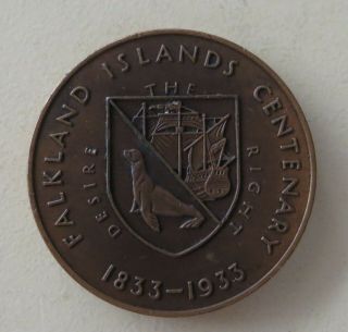 Rare Falklands Island 1833 - 1933 Centenary Medal.  Jo - 7565