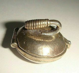 Rare Vintage Silver Opening Curling Stone With Brushes Charm