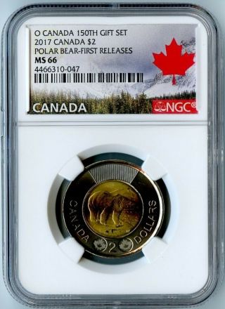 2017 Canada Ngc First Releases Ms66 O Canada 150th Gift Set Polar Bear $2 Rare