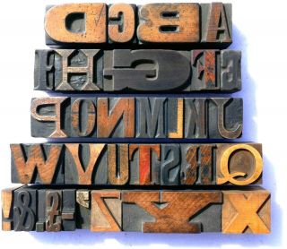Letterpress Wood Type 1 " Alphabet 32pcs Rare Mixed Of Typefaces