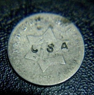 Rare 1853 3 Cent 3c Silver Trime Csa Confederate Civil War Counterstamp Coin