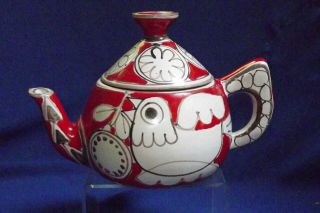 Vintage Desimone Italian Pottery Rarely Seen Teapot Bird On Redorange Background