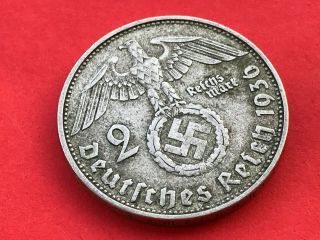 2 Reichsmark 1936 D With Nazi Coin Swastika Silver Brilliant - - Rare - - -