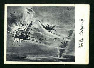 Deutsche Reich Rare Vf Card 1944 Feldpost Air Raids
