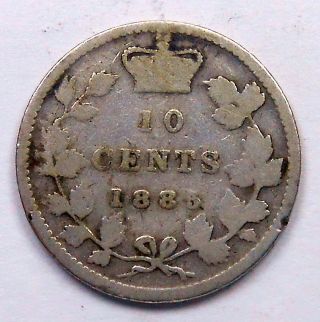 1885 Ten Cents G - Vg Rare Date Low Mintage Key Queen Victoria Early Canada Dime