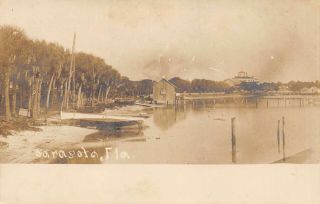 Fl - 1900’s Very Rare Florida Real Photo Early Waterfront In Sarasota,  Fla
