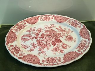 Vtg Ridgway Staffordshire Rare Windsor Pink 12” Oval Platter Pink Bird/flowers