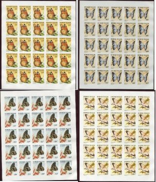 Fauna_3693 1990 Togo Rare 4 Imperforate Full Sheet Butterflies Mnh