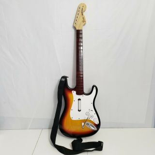 Nintendo Wii Fender Stratocaster Wireless Rock Band 2 Guitar Rare Sunburst Strap