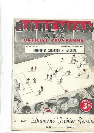 17/5/1950 Very Rare In Dublin Bohemians Select V Arsenal