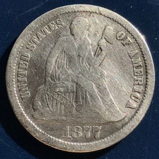 1877 Cc Seated Liberty Dime 10c Rare Date 9673