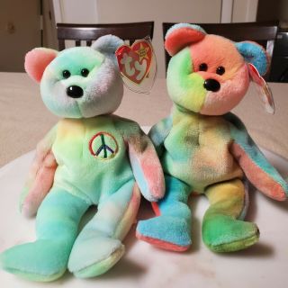 Ty Garcia And Peace Beanie Babies [rare 4051]