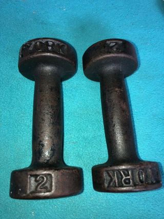 Rare Vintage York Barbell 2 Pound Dumbbells Cast Iron