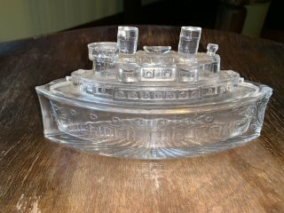 Vintage Rare Glass Remember The Maine Glass Ship Candy Dish