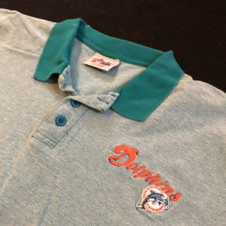 Vintage Majestic Miami Dolphins Polo Shirt Mens Size Xl Teel Stitched Rare