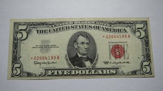 $5 1963 Red Seal Bank Star Note Bill Xf,  Note Rare