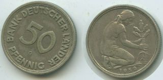 G6759 - Germany Bank Deutscher Lander 50 Pfennig 1950 G Km 104 Very Rare