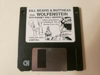 Kill Beavis And Butthead Wolfenstein Shareware 3.  5 " Disk Rare Vga Pc Game