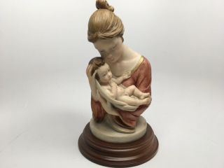 Rare A.  Santini Mother & Child Vintage Colored Resin Sculpture On Wood Base