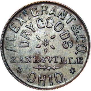 1863 Zanesville Ohio Civil War Token Alexr Grant & Co Rare Merchant R6