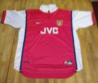 Rare Arsenal Home Shirt Xl 1998/99 (nike / Jvc) Retro / Vintage